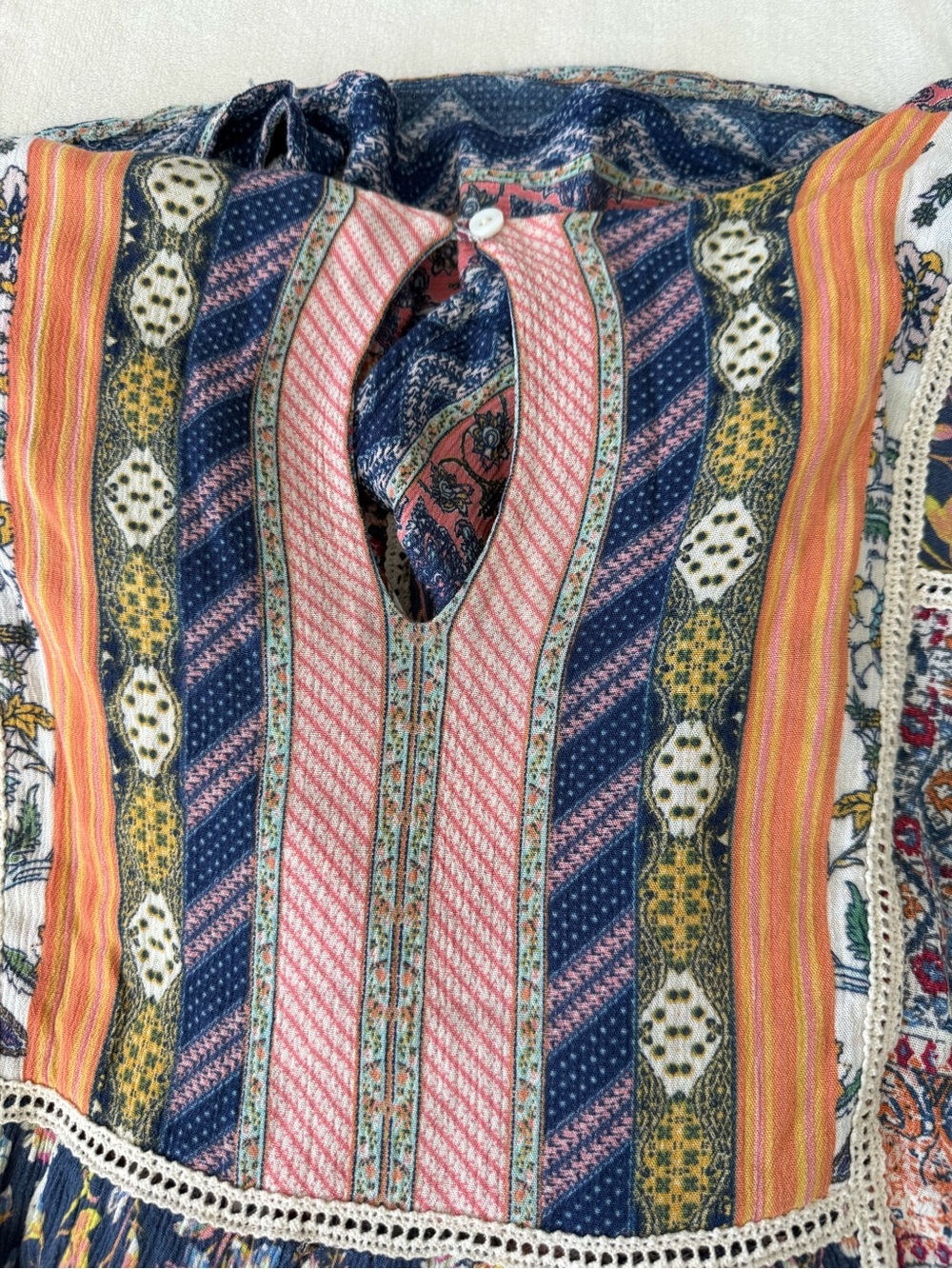 SUNDANCE Blue White and Black Boho Peasant Cottagecore Prairie Midi Dress M E05 - Picture 5 of 5